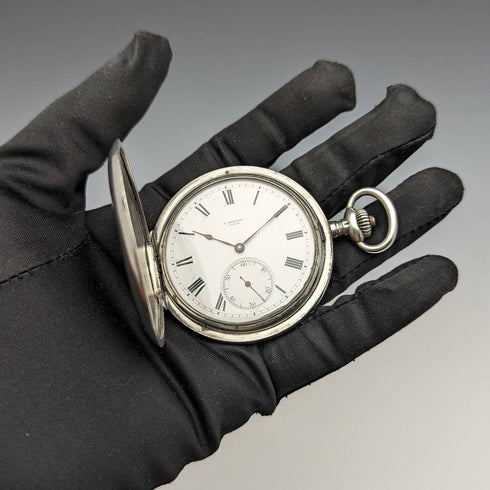 Around 1910 Antique Ulysse Nardin pocket watch Wild beast engraving Silver hunter case Works well